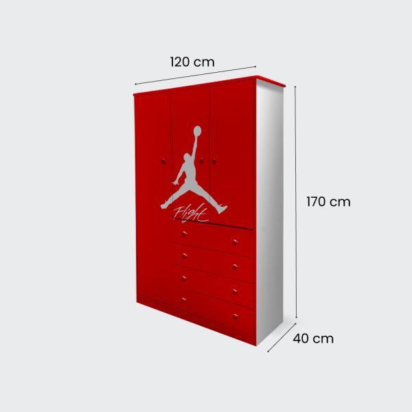 Closet de 3 puertas y 4 cajones Jordan Flight Rojo - Imagen 3