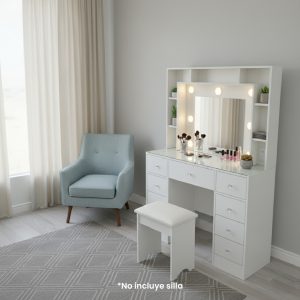 Tocador Hollywood repisero luz empotrada 9 cajones