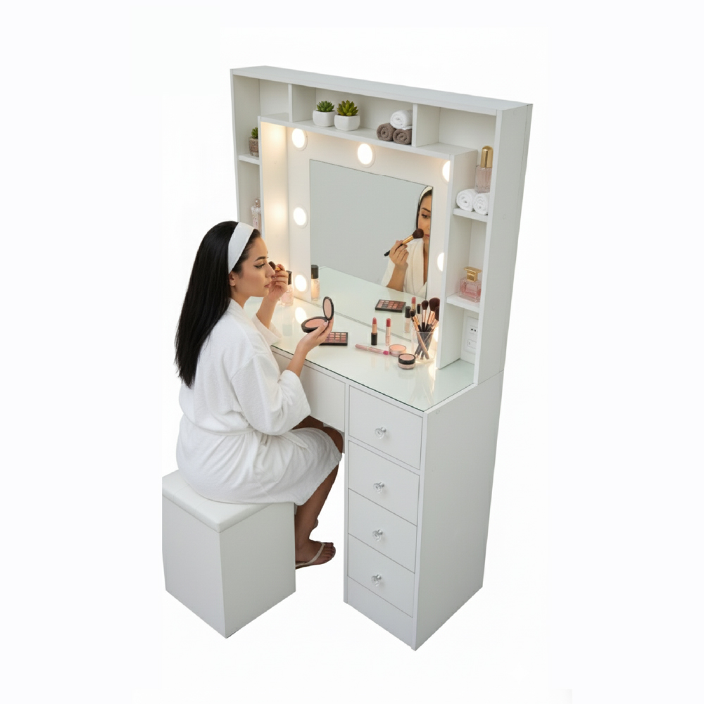 Tocador Hollywood repisero luz empotrada 9 cajones - Imagen 4