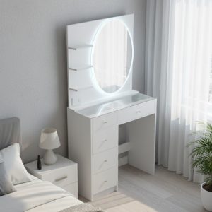 Tocador Espejo Led Ovalado 5 Cajones